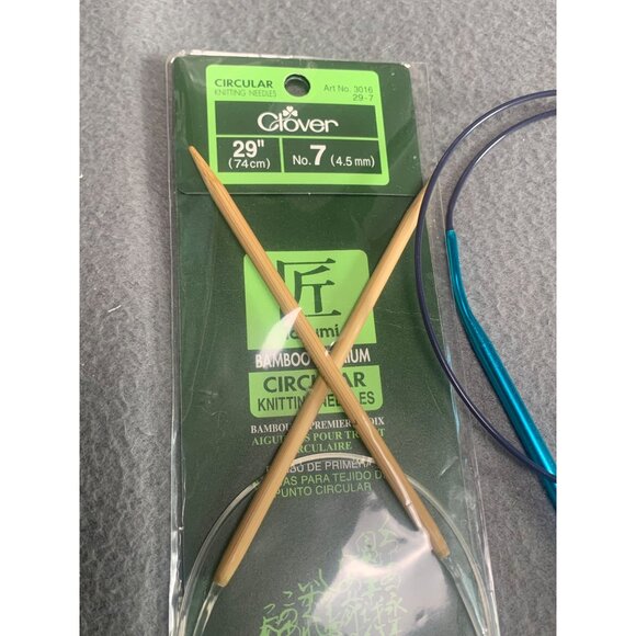 Lot Of 2 Circular Knitting Needles Clover 29" (74cm) No. 7 (4.5mm) Bamboo & Alum - Picture 2 of 5